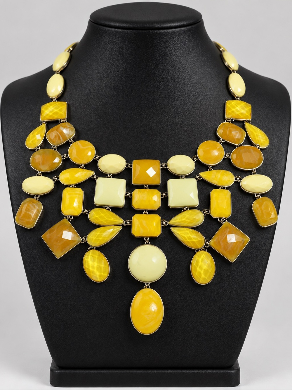 Banana Republic Women’s Yellow Amber Resin Bib Statement Necklace Gold Tone